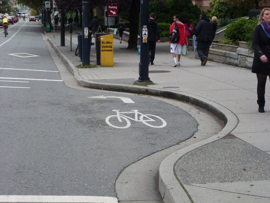 Another view of the storage space provided to people on bikes making a left turn off of Burrard Street in Vancouver.