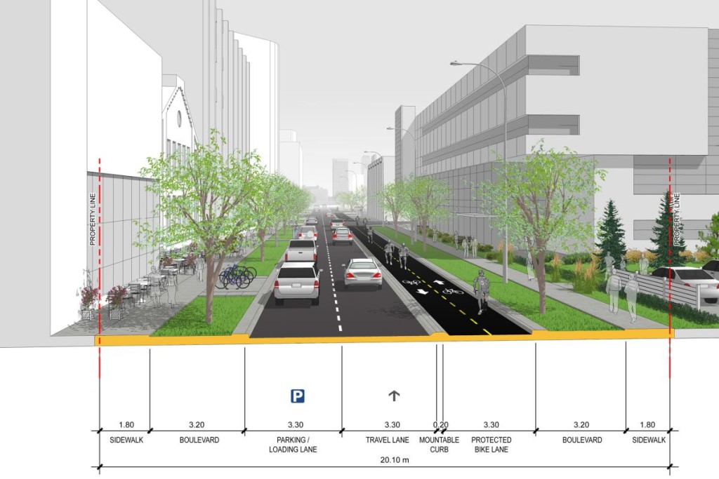 The City s recommending a two way protected bike lane on the south side of McDermot Avenue